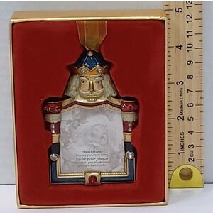 NIB Costco Christmas Nutcracker gold tone Jeweled metal picture frame ornament